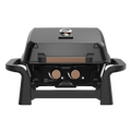 A black outdoor gas grill with a lid, two control knobs, and side handles, shown on transparent background. The brand name 'GLENEAGLE' is visible on the lid.