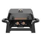 A black outdoor gas grill with a lid, two control knobs, and side handles, shown on transparent background. The brand name 'GLENEAGLE' is visible on the lid.